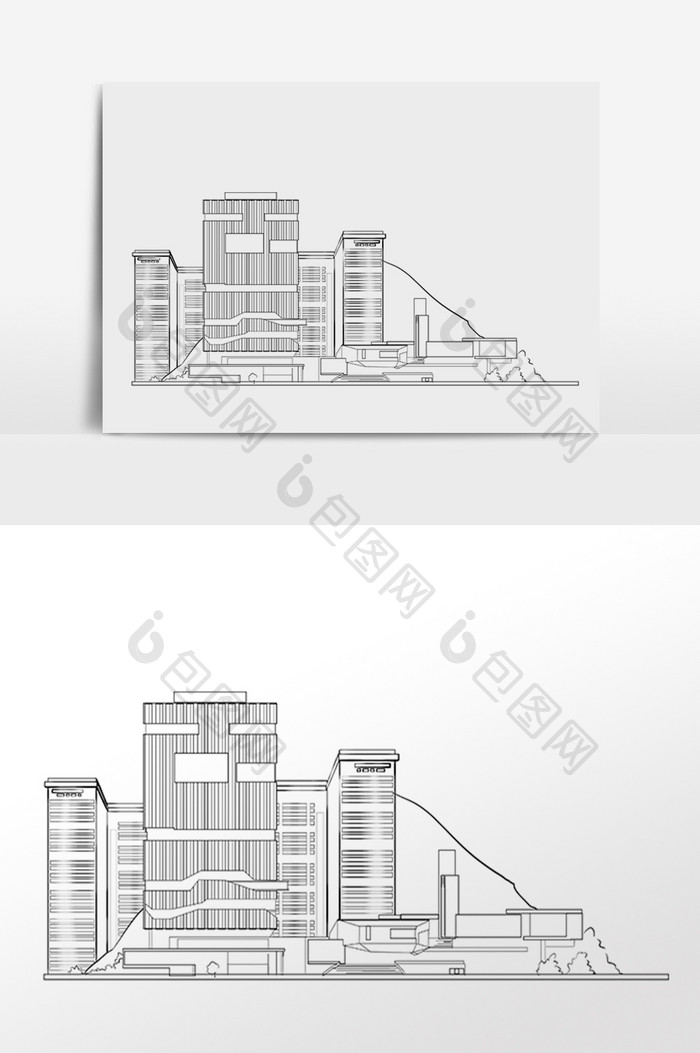 城市线稿地标性建筑