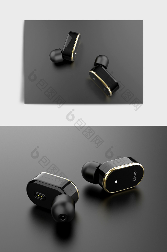 黑色入耳式蓝牙耳机C4D模型