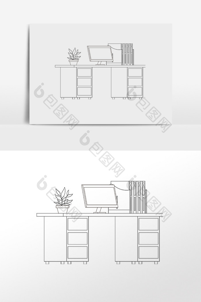 线描办工桌办公工具