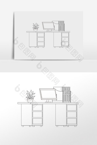 线描办工桌办公工具图片