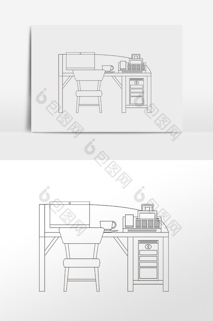 线描办工桌办公室