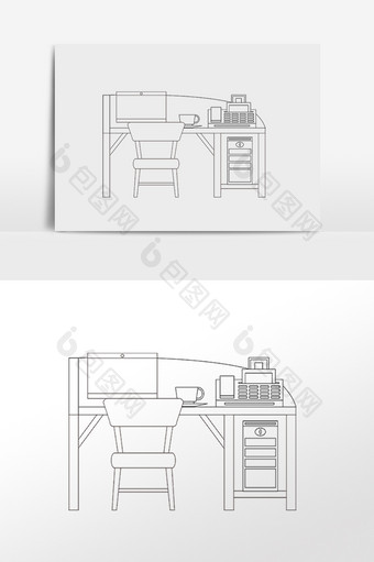 线描办工桌办公室图片