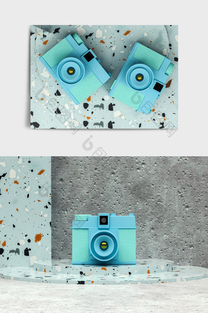 小清新蓝色可爱数码相机C4D模型