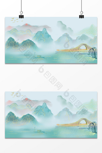 天青色烟雨江南小桥端午节背景图片