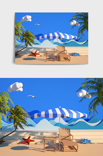 夏日海边风情C4D电商海报设计展示场景图片