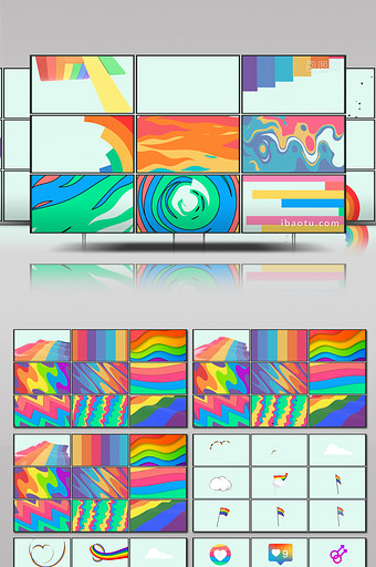 MG图形彩虹主题包装素材动画包AE模板图片