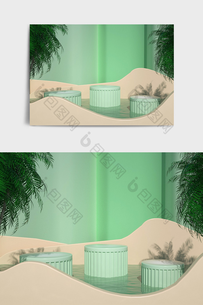 沙漠绿洲风景C4D电商产品展示场景