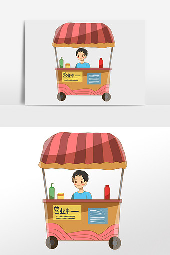 卡通手绘地摊经济夜市流动小吃摊