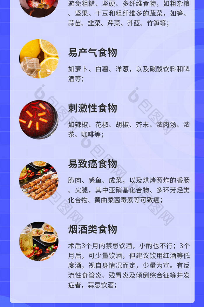 蓝色医疗健康医生术后饮食指导说明H5长图