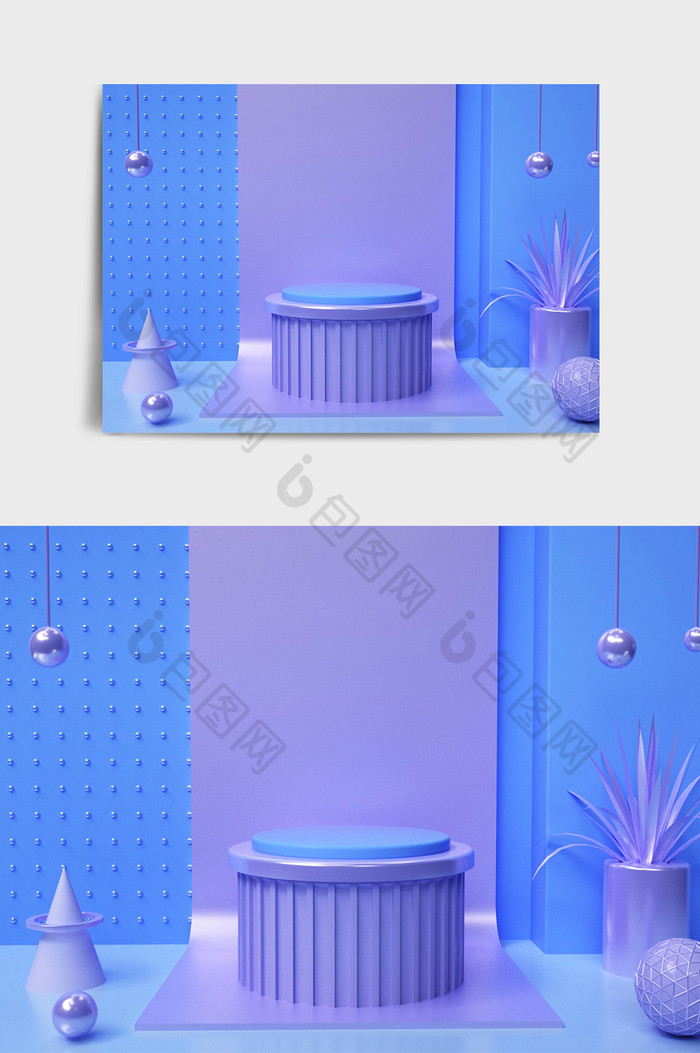 蓝紫色系简约风格C4D电商展示设计场景