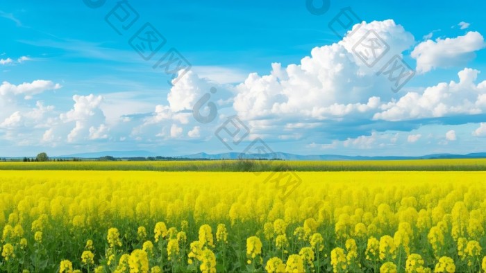 春天自然风景油菜花田蓝天背景图图片-包图网企业站