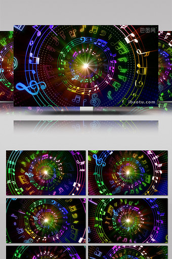 七彩音乐符号隧道庆典屏幕动态背景视频素材图片