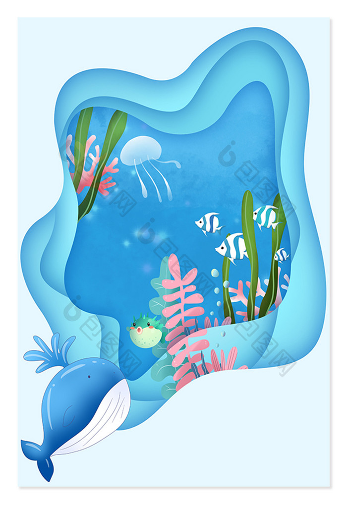 卡通剪纸风世界航洋日保护海洋背景