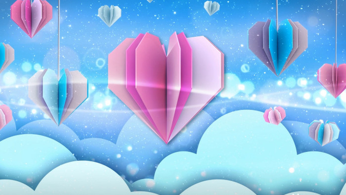 3种粉红色折纸心形循环浪漫背景视频素材