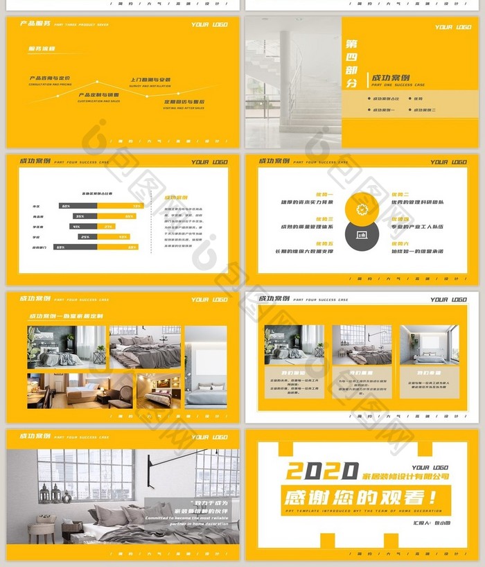 高端黄色简约风家装公司简介PPT模板