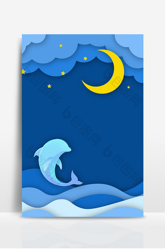 国际航海日之剪纸风夜晚海豚海洋图片