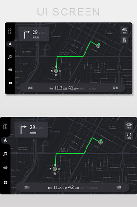 暗黑模式车载系统地图导航UI界面