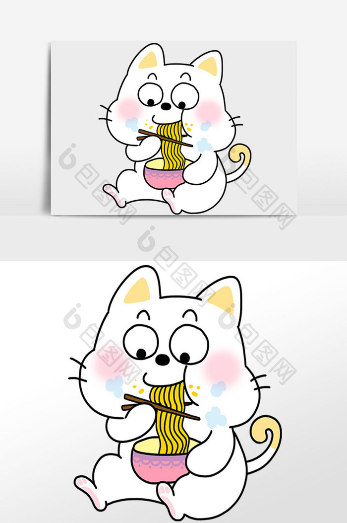 卡通可爱猫咪吃面条