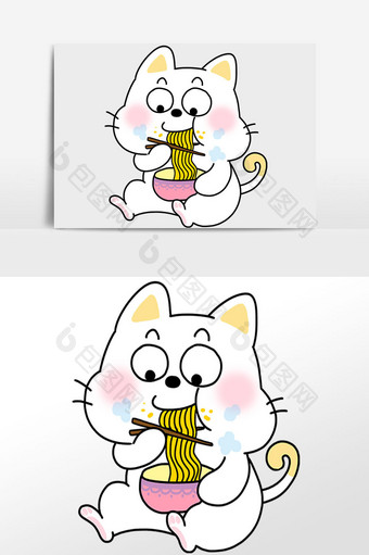 卡通可爱猫咪吃面条图片