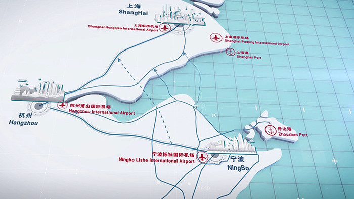 E3D商务企业宣传杭州大湾区地图AE模板