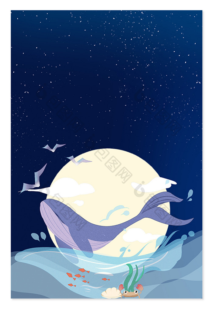 手绘卡通世界地球日海洋生态鲸鱼
