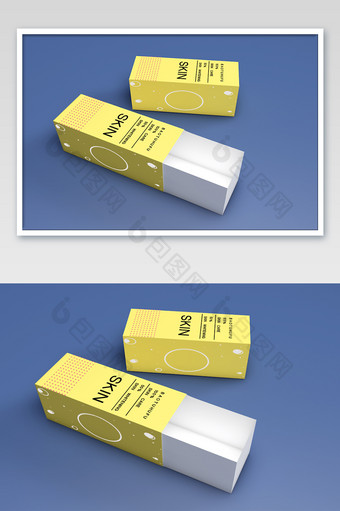黄色清新大气化妆品包装盒样机图片