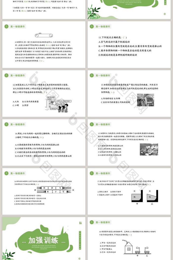 清新绿色十年级物理课件PPT模板