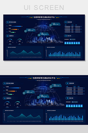 蓝色科技交通数据云平台大数据可视化界面图片