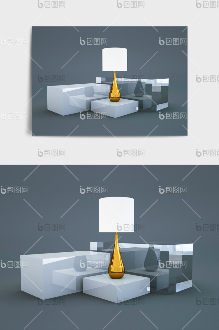 【美式复古卧室台灯床头c4d模型】图片下载-包图网