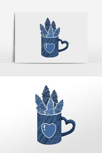 蓝色森系装饰爱心杯子