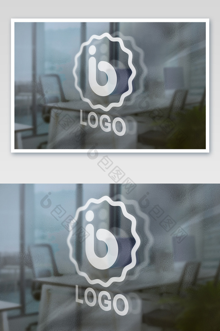 磨砂玻璃办公场景logo倒影效果标志样机