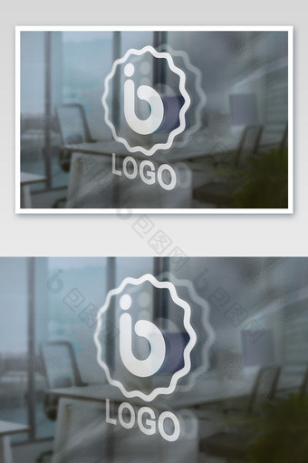 磨砂玻璃办公场景logo倒影效果标志样机图片