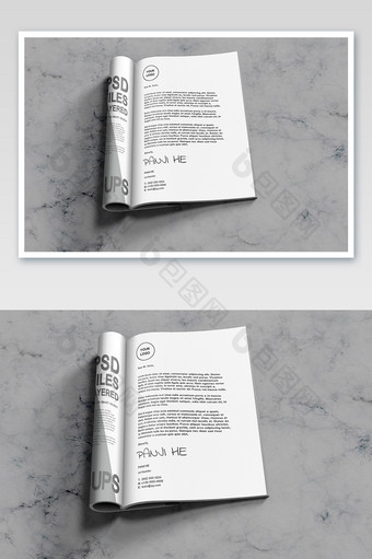 书籍画册杂志内页设计折页卷起来画册样机图片