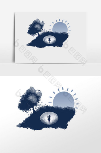 蓝色森系山树太阳图片