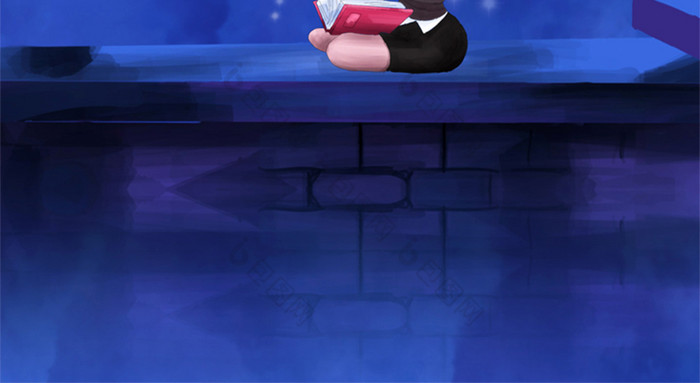 动漫文艺风月下读书女孩手机壁纸设计