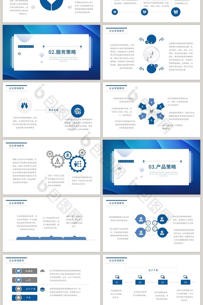 蓝色曲线质感企业营销案例解析PPT模板