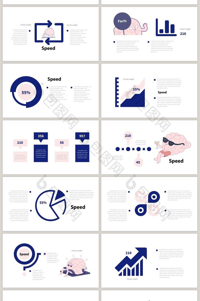 40页粉蓝色卡通图表PPT模板