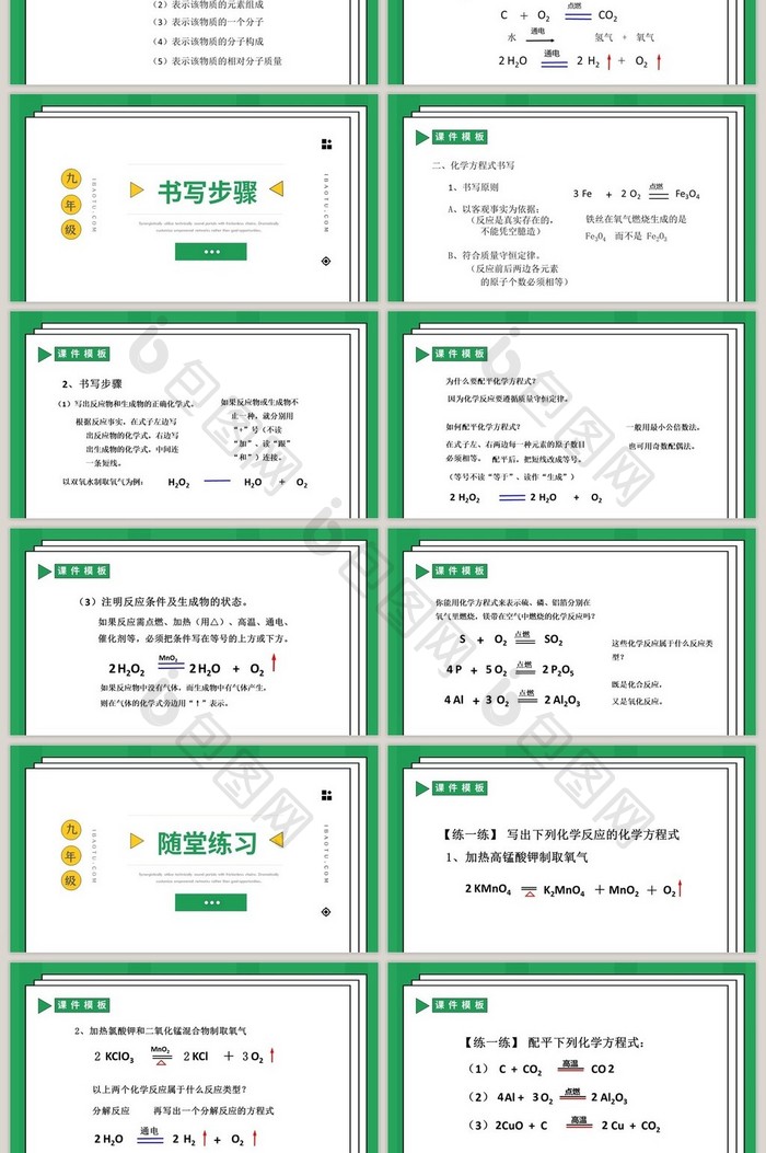 绿色卡通9年级化学课件PPT模板