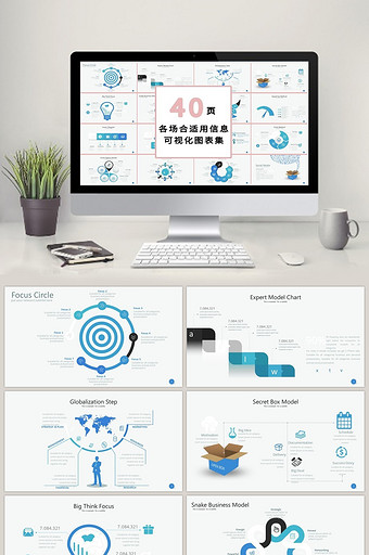 商务蓝色数据40页PPT模板图片