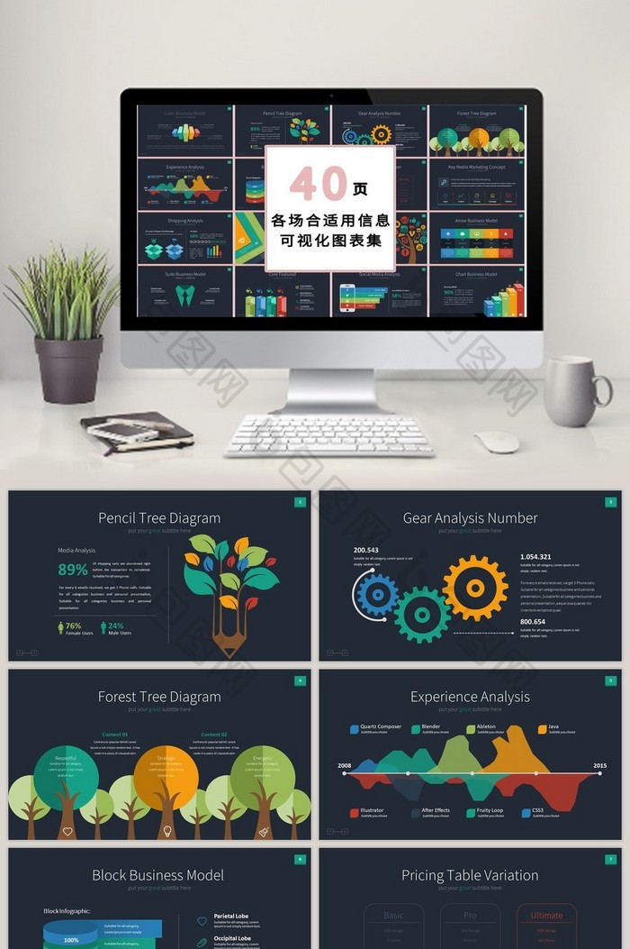 深色数据多彩商务40页PPT模板图片图片