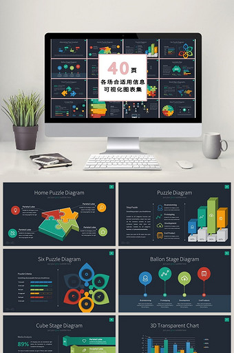 商务深色背景数据类40页PPT模板图片
