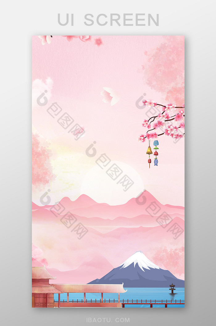 粉色日本樱花季富士山手机壁纸图片图片