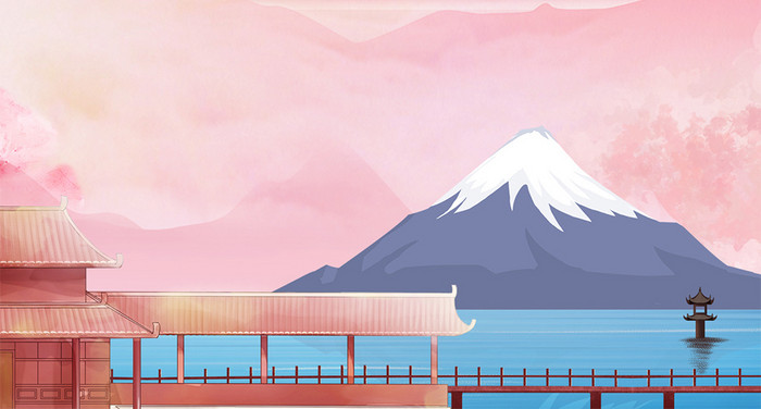 粉色日本樱花季富士山手机壁纸