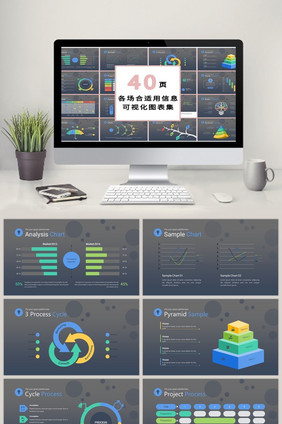 商务深灰背景数据40页PPT模板