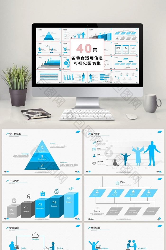 商务蓝灰数据40页PPT模板