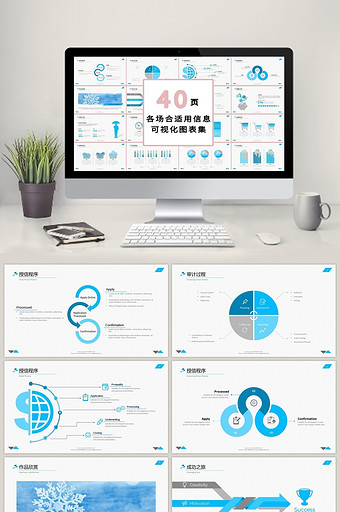 商务蓝灰40页PPT模板图表图片