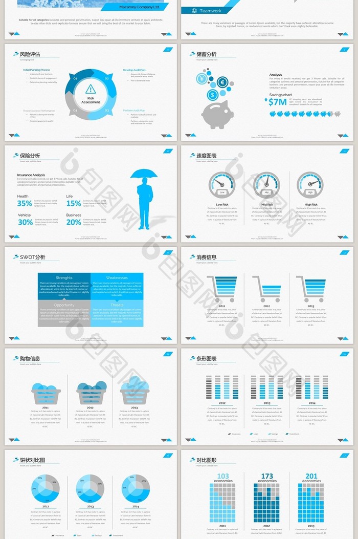 商务蓝灰40页PPT模板图表