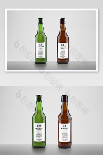 冷色调啤酒酒瓶玻璃瓶饮料行业包装样机图片