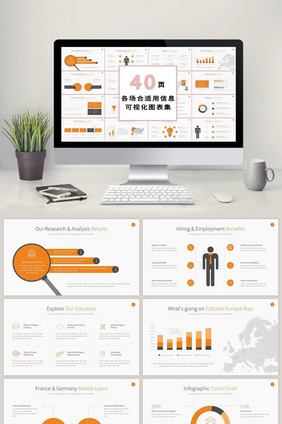 商务橙色分析数据40页PPT模板