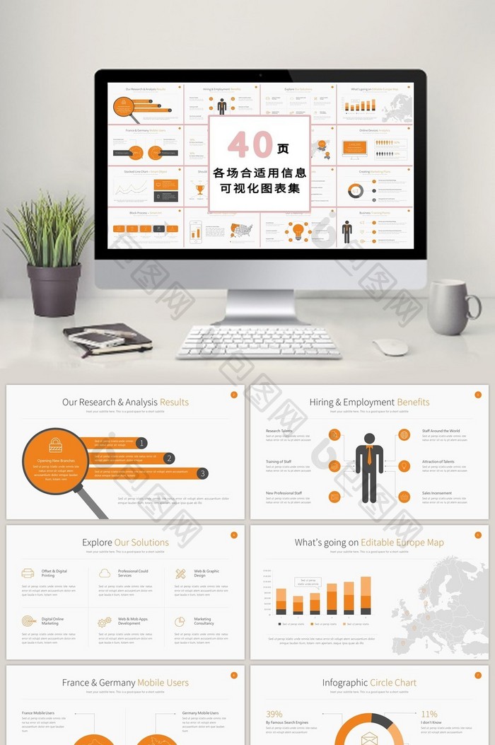 商务橙色分析数据40页PPT模板